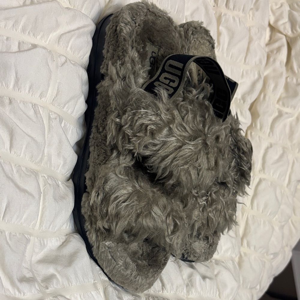 UGG Dark Green Fluffy Slipper slides 9
